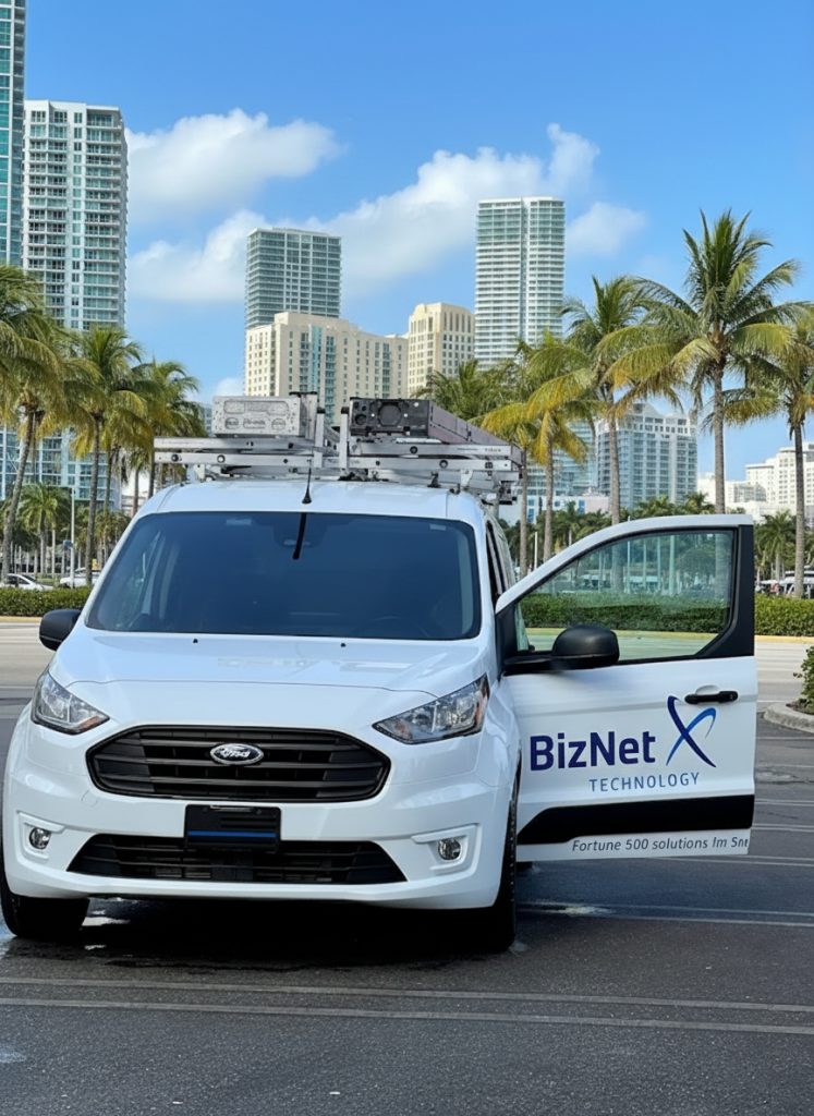 a company van with a miami background