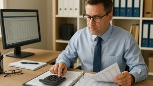 Focused accountant reviewing documents