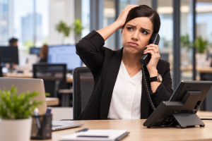 Frustrated Woman on Office Phone